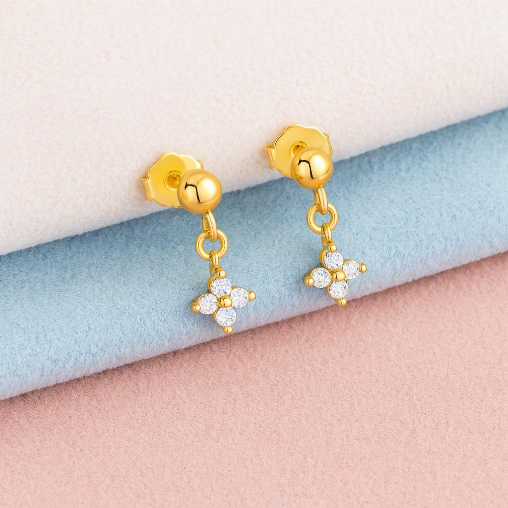 Petite Cross Drop Earrings - 925 Sterling Silver Gold Plated