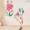 Women Plus Size Scoop Neck Sleeveless Floral Printed Tank Top And Fitted Pants Two Piece Set