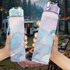 1PC Lilac Blue Ink Marble Pattern 750ml Color Plastic Sports Water Bottle Leakproof Flip Straw Lid Suitable for Sports Office Home Use