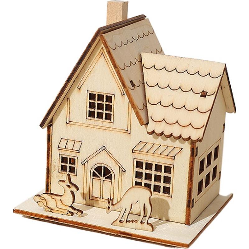 1/3PCS Festival Led Light Wood House Christmas Tree Decorations For Home Decoration Wooden House DIY Gift Window Decoration