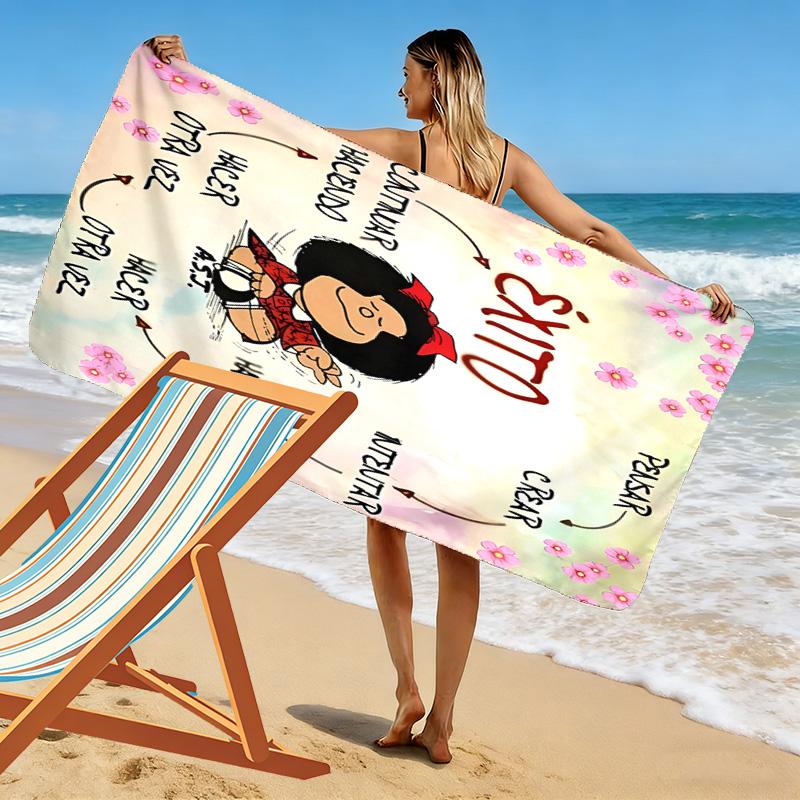 Mafalda Print Beach Towel, Large Soft Quick Dry Towel for Beach Camping Swimming
