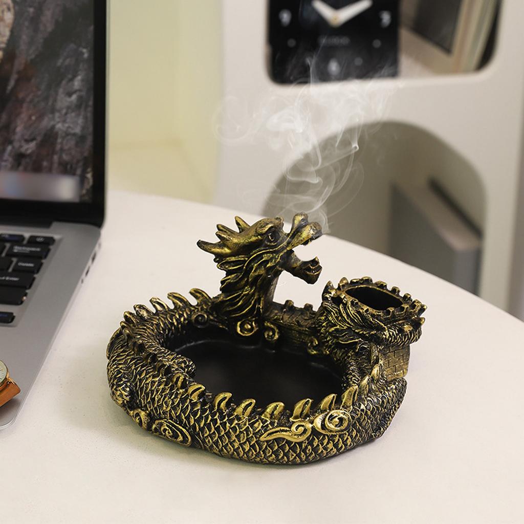 Artistic Dragon Resin Ashtray For Home Decor Office Desk Traditional Chinese Cultural Design Decorative Accessories