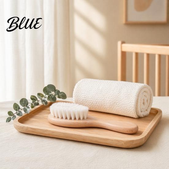 Newborn Gentle Bath Baby Grooming Wool Baby for Brush Soft Skin Cleanser Set with Natural Cherry Beech Wood Handle
