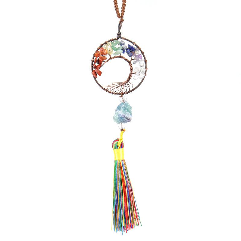 Woven Natural Gravel Crystal Rough Stone Life Tree Fringed Pendant Car Rearview Mirror Pendant Bag Decoration G16