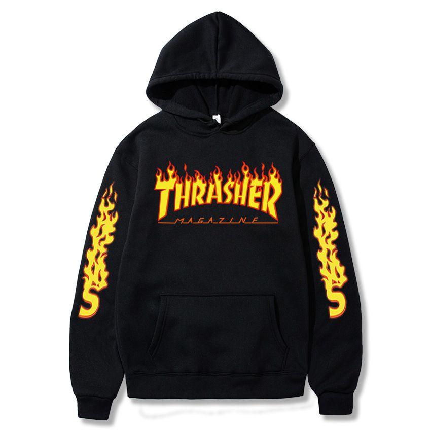 Plus Size Flame Print Pullover Hoodie Loose Fit Casual Couple Sweatshirt