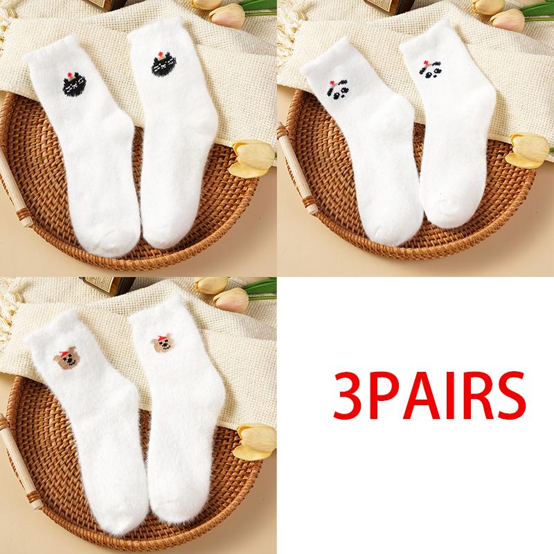 Podzimní a zimní roztomilé zesílené plyšové ponožky Dámské Vyšívaný zvířecí potisk Teplé ponožky do půlky lýtek