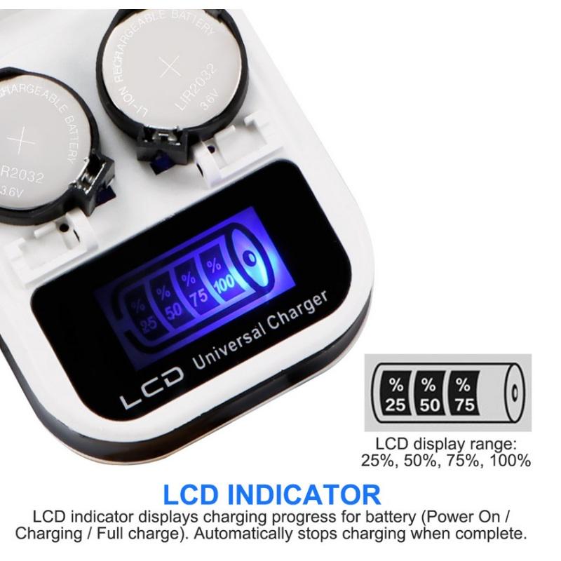 Smart LCD US EU Stecker Knopfzellen-Batterieladegerät für LIR2032 LIR2025 LIR2016 2 Slot