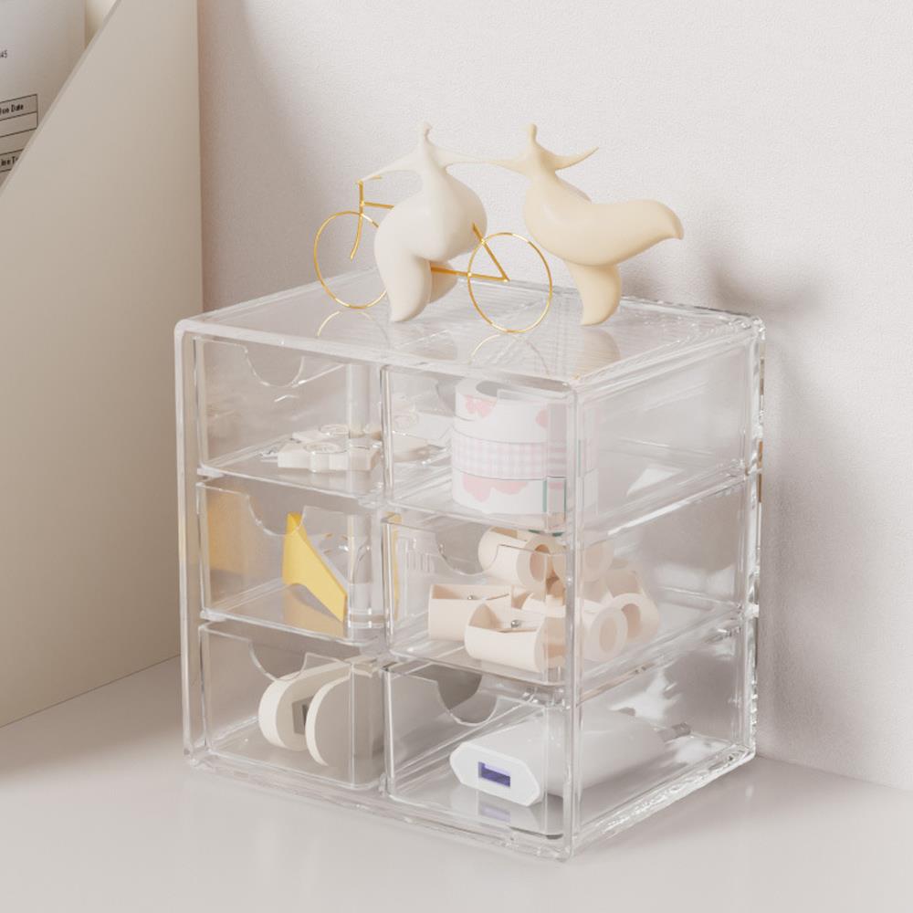 Plastic Storage Box Bathroom Organizer Stackable Dustproof Storage Box With Pull-out Drawers 1 Tiers 6 Compartments For Jewelry