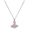 VIVIENNE WESTWOOD Concetta Pink Glazed Saturn Pendant Brass Enamel Crystal Metal Necklace Women Necklace Silver 630203F0-02P524