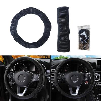 1pc Car Interior Steering Wheel Cover Protector High Quality Black 37-38cm Leather Wear-resistant Auto Steering Wheel Cover