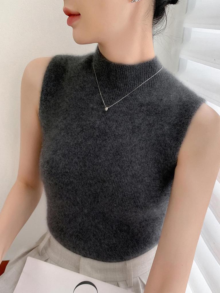 Women's 26-Year Cashmere Ribbed Slim-Fit Sleeveless Turtleneck Knit Vest