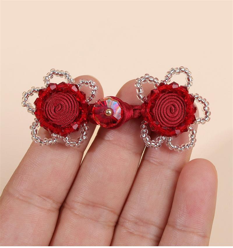 5pcs Glass Crystal Rose Handmade Frog Buttons, Luxury Decorative Buttons for Cheongsam Hanfu Formal Dress