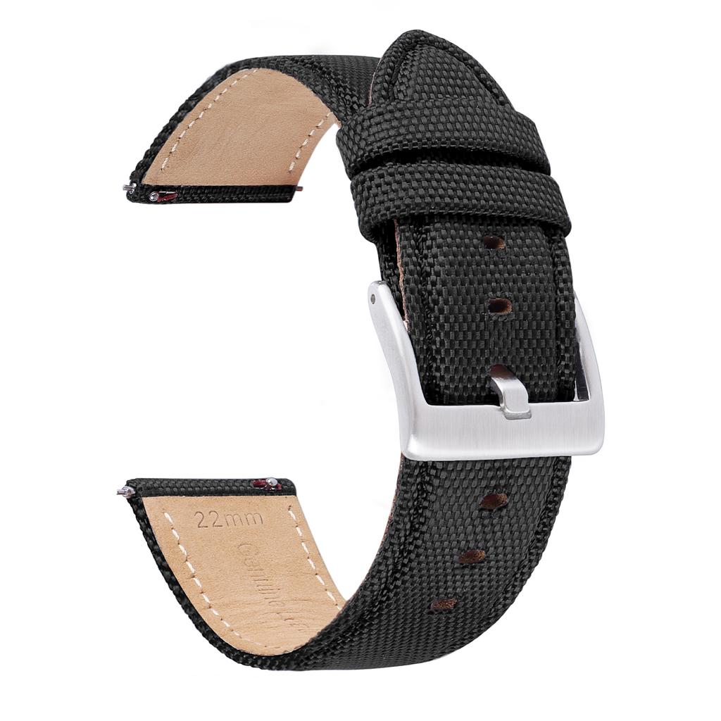Genuine Leather Nylon Watch Band 20mm 22mm Quick Release Watch Strap for Military Rugged Thickened Ribbed Canvas Watchband Belt