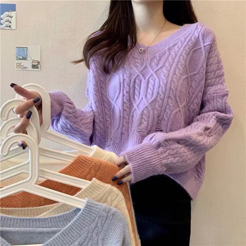 Twist sweater women's loose pullover autumn and winter wear casual versatile bottoming knitted sweater top women