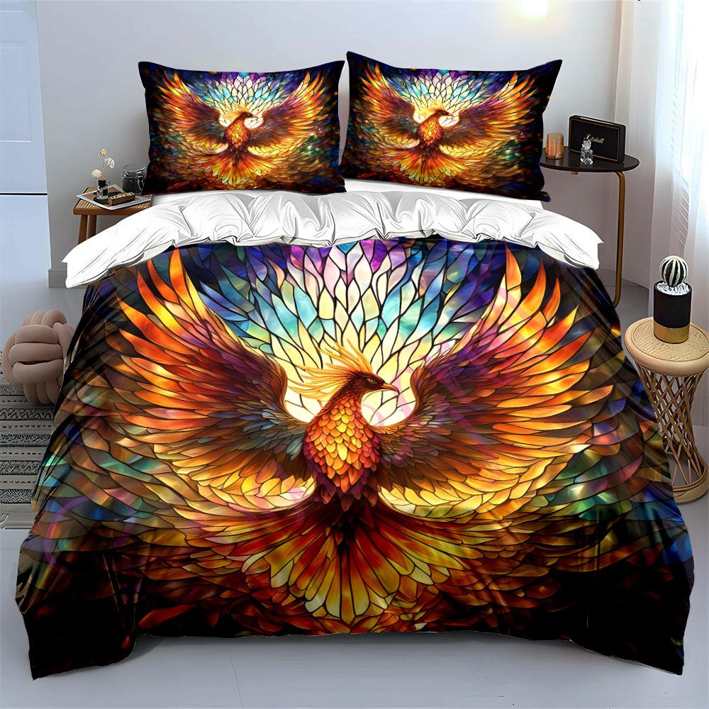 "Colorful Phoenix Art Decoration Set" Bedding Set with 1 Duvet Cover 2 Pillowcases Single Double King Queen, Gift