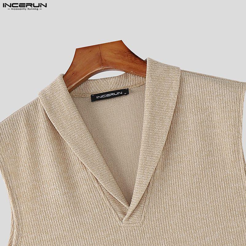 INCERUN Summer Men Sleeveless Solid Knitted Casual Fitted Tank Tops