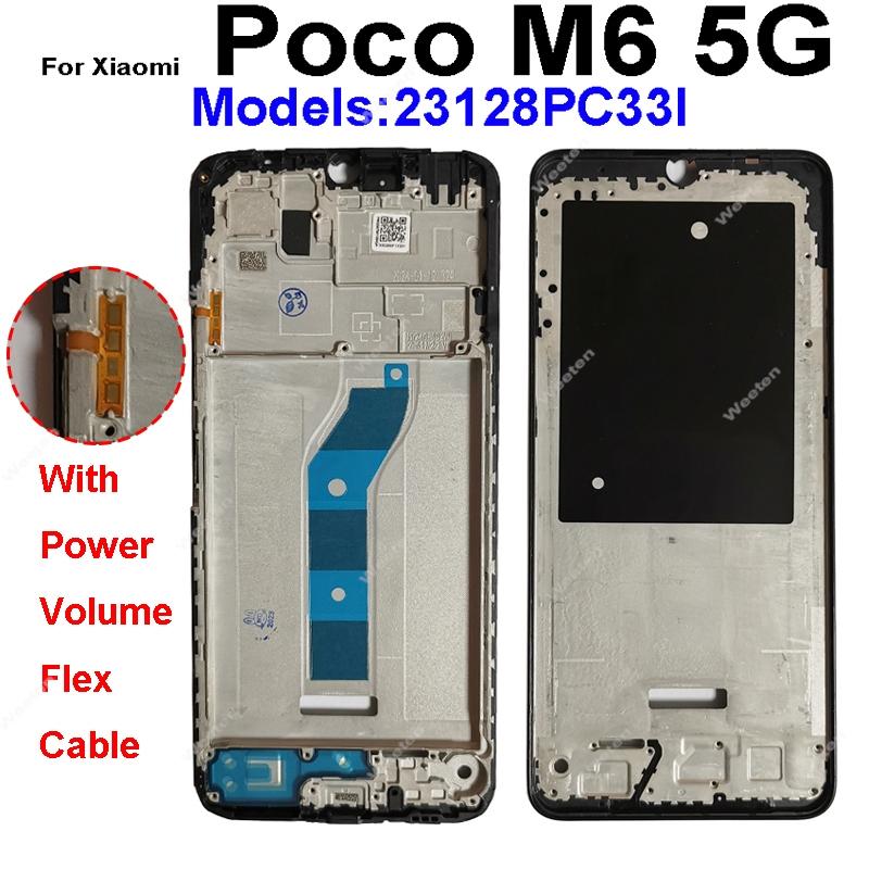LCD Middle Frame Housing For Xiaomi Poco M6 M6 Pro 4G 5G Middle Frame Holder Cover With Volume Key Replacement Repair Parts