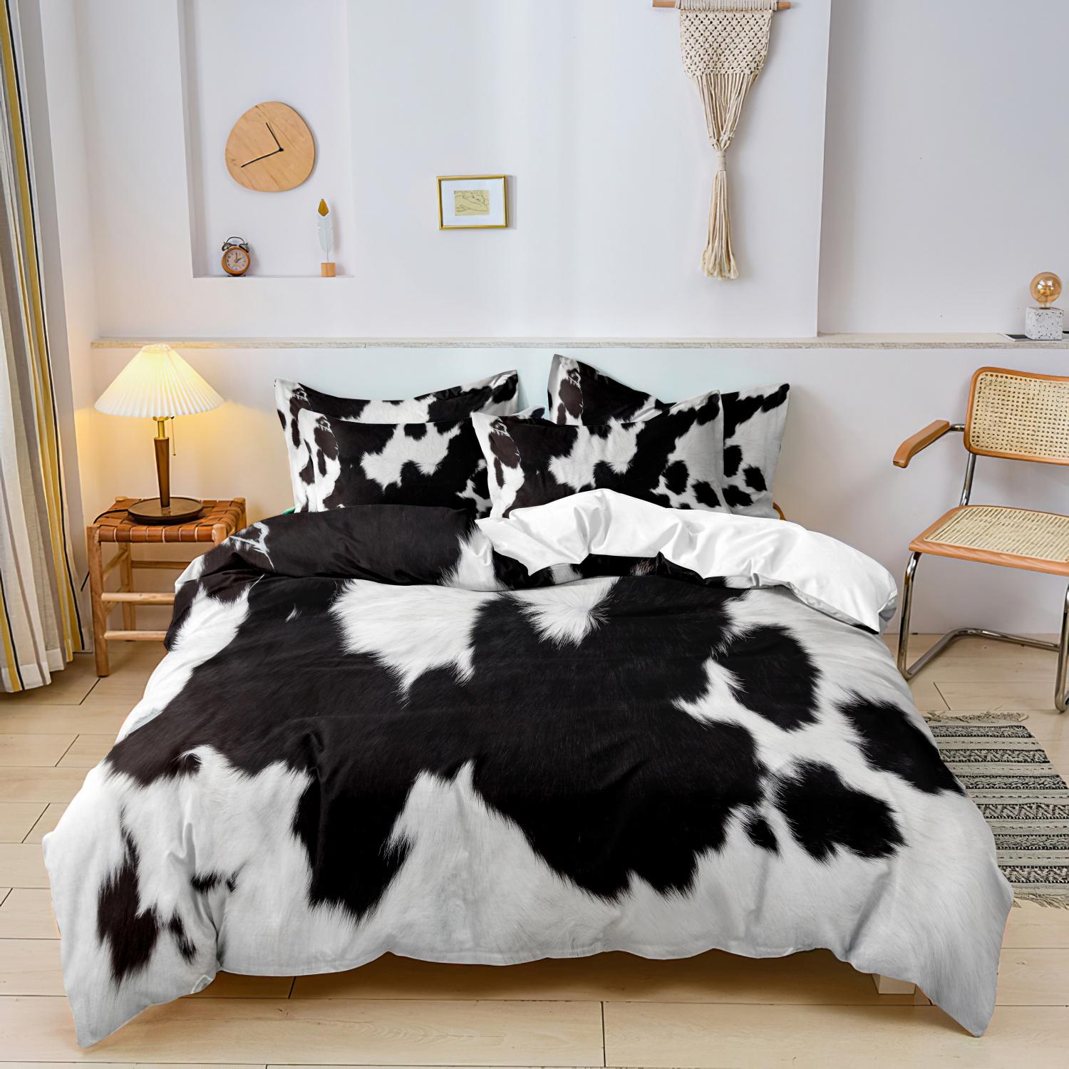 

3Pcs Brown And Black Cow Pattern Yak Leather Printed Duvet Cover Included 1*Duvet Cover &2 Pillowcase( Comforter Not Included) -135x200cm&set