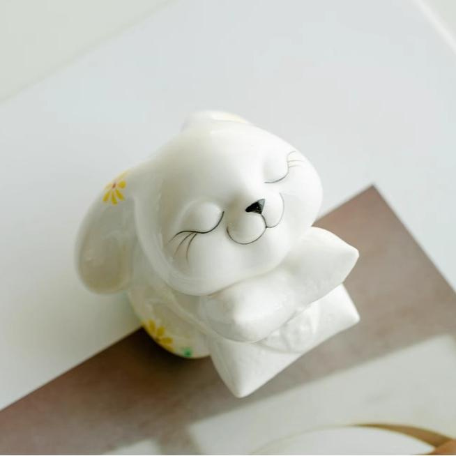 

Hand-painted Orchid Fortune Bag Teapot with Rabbit, Ceramic Tea Pet Decor, Home Office Desk Ornament, Gift for Tea Lovers