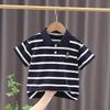 2024 Kids' Striped Short Sleeve T-shirt - Fashionable Lapel Summer Top for Boys