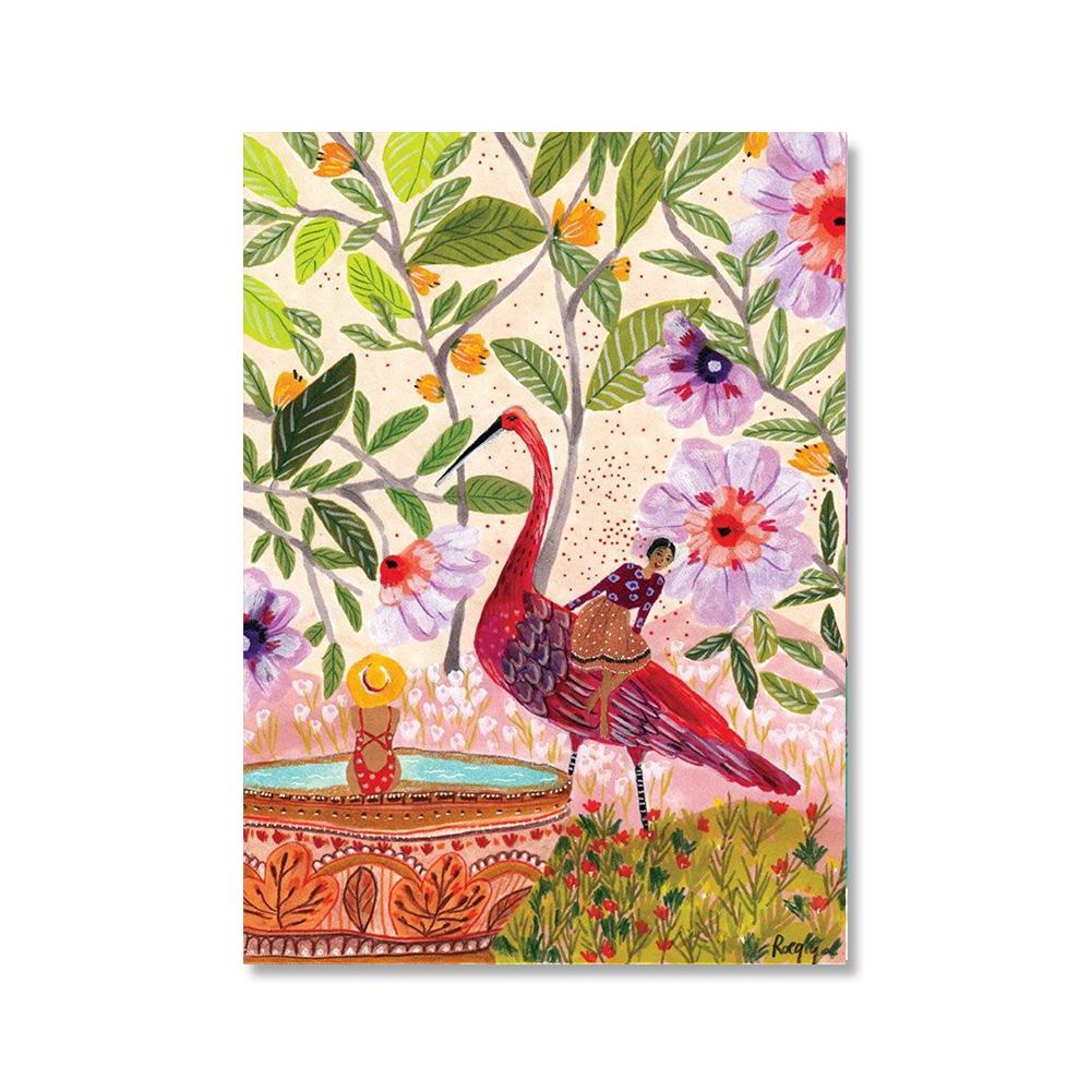 Morocco Art Print Fashion Girl Dance Poster Shepherds Desert Flowers Wall Picture Red Bird With Woman Canvas Painting Home Decor