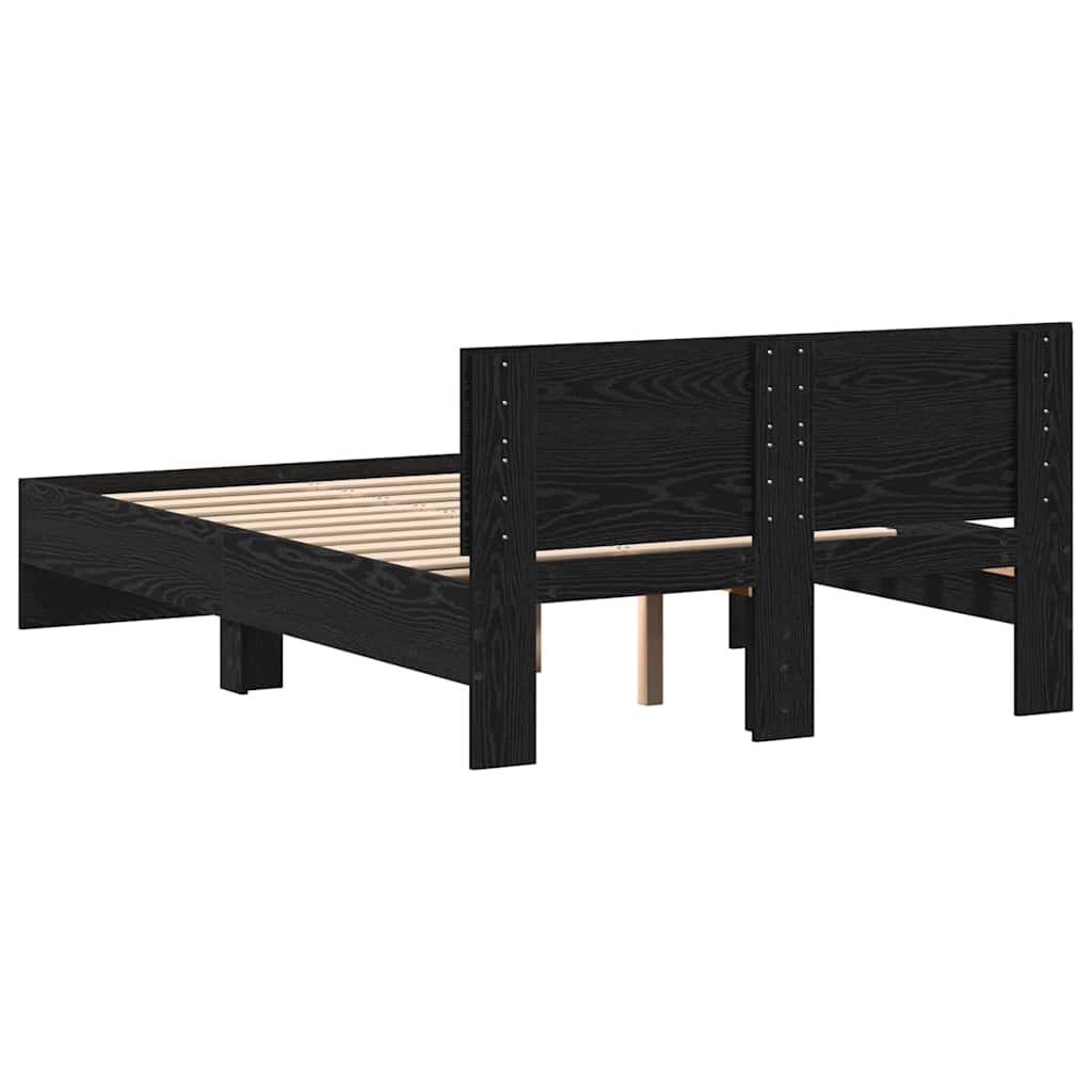 Bed Frame in Black Oak Look 193 x 125 x 70 cm Particleboard