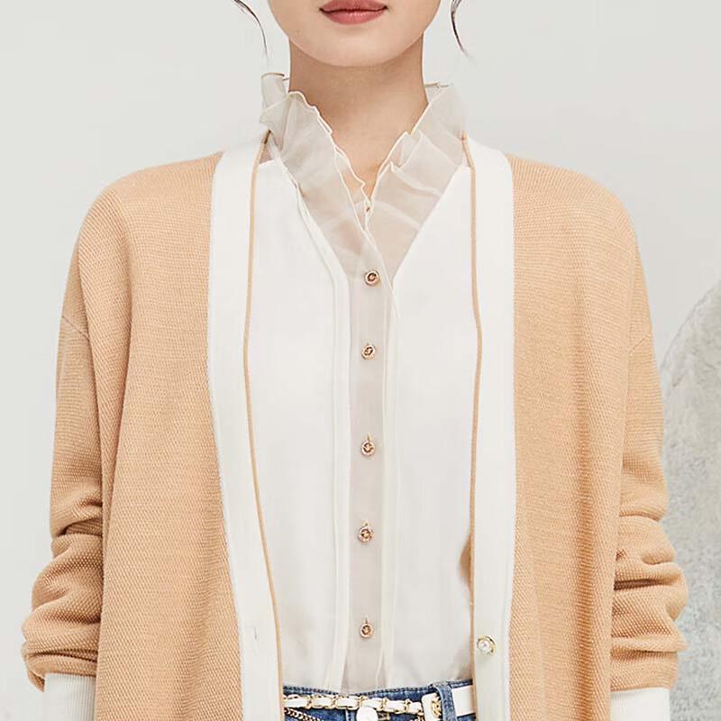 JESSIE Women's Simple V-Neck Contrasting Placket Knit Cardigan