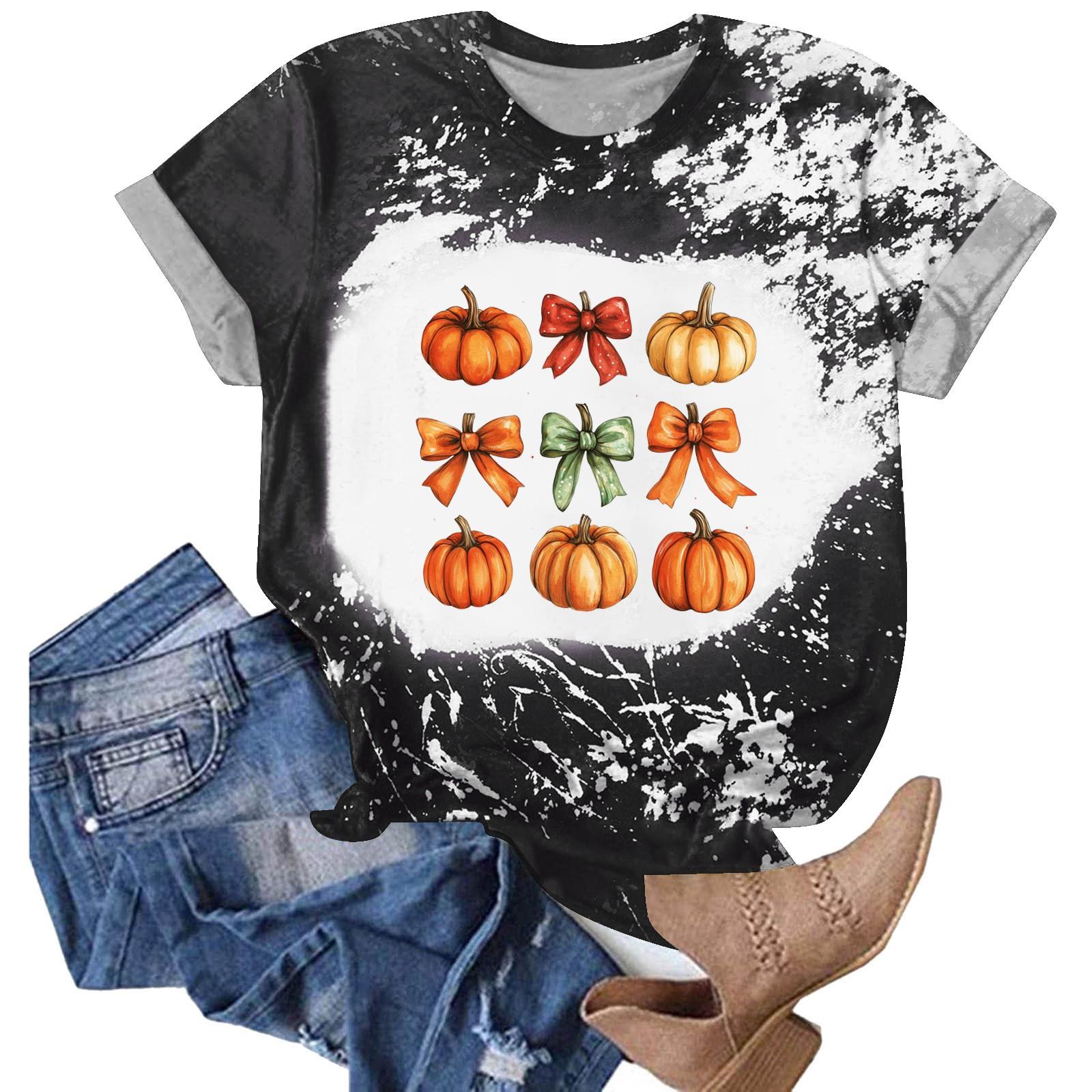 

Halloween Shirts for Women Cute Shirt Fall Tshirt Gradient Graphic Tees Casual Short Sleeve Tops M чорний