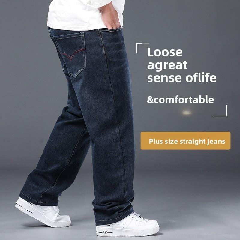 New Arrival Plus Size Men's Jeans Trousers High-Waisted Middle-Aged Dad Style Loose Fit Plus Size Straight Leg Stretch Business Trousers