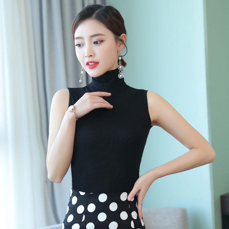 

2021 Женский черный топ без рукавов на тонких бретелях с высоким воротом One Size серый