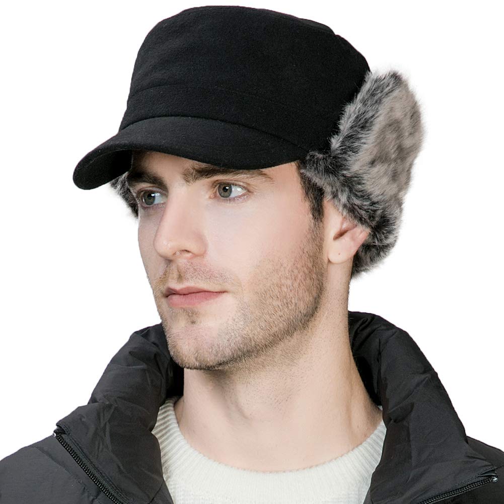 

Siggi Cap with Ear Work Cold Weather Earmuff Military Warm and Soft for Fall and Men and Perfect for Snow and Outdoor Plus Sizes and Black Flaps, Cap,