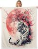 GUOYU Blanket Japanese Style Fleece Bed Blanket Twin Japanese Samurai Throw Blanket for Kids Boys Men Ink Painting Dragon Sherpa Blanket