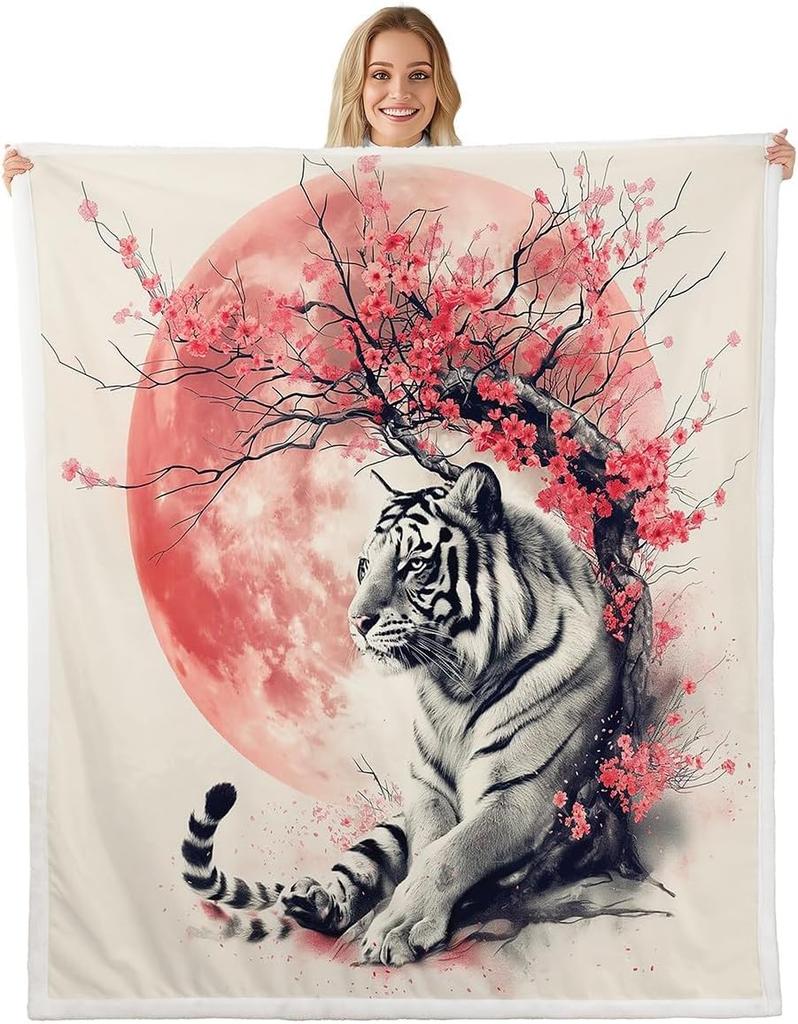 GUOYU Blanket Japanese Style Fleece Bed Blanket Twin Japanese Samurai Throw Blanket for Kids Boys Men Ink Painting Dragon Sherpa Blanket