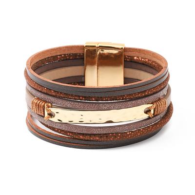 Multi Layer Leather Cuff Bracelet for Women Jewelry Wind Magnetic Buckle Bangle Handcuff
