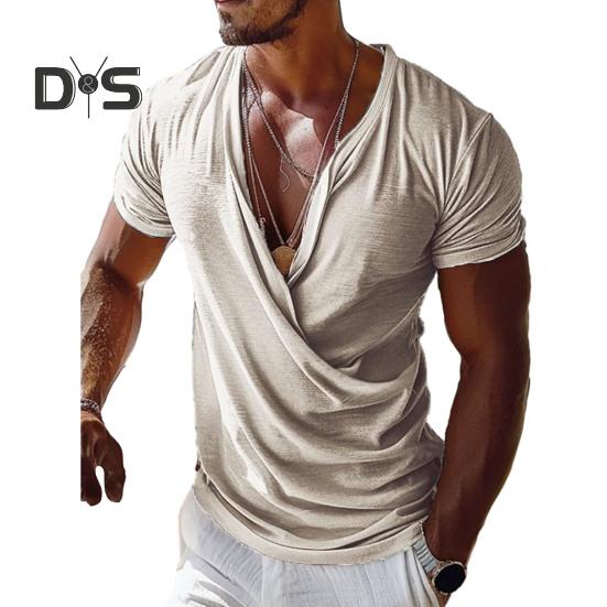 Мужская футболка с V-образным вырезом и коротким рукавом, повседневные топы свободного кроя, однотонные, из дышащей ткани, пуловеры, топы для дома, спортзала, уличная одежда M белый