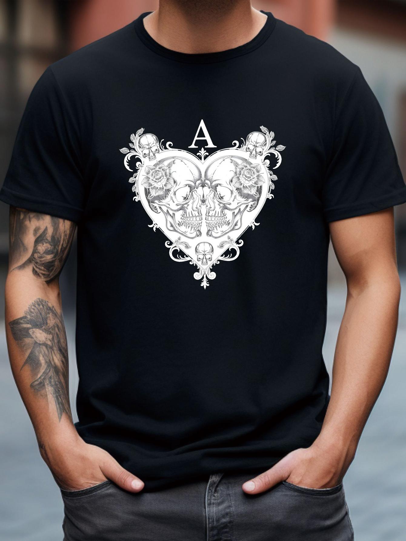 

Gothic Floral heart Graphic T-shirt - Black/White Contrast Stretch Tee - Breathable Cotton Blend Shirt for Gym XL