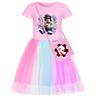 5529 Kids Girls Roblox Print Mesh Rainbow Round Neck Dress