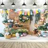 Spring Easter Photography Backdrop Garden Bunny Colorful Eggs Floral Grass Flower Stand Background Rabbit Flag Photo Tapestry