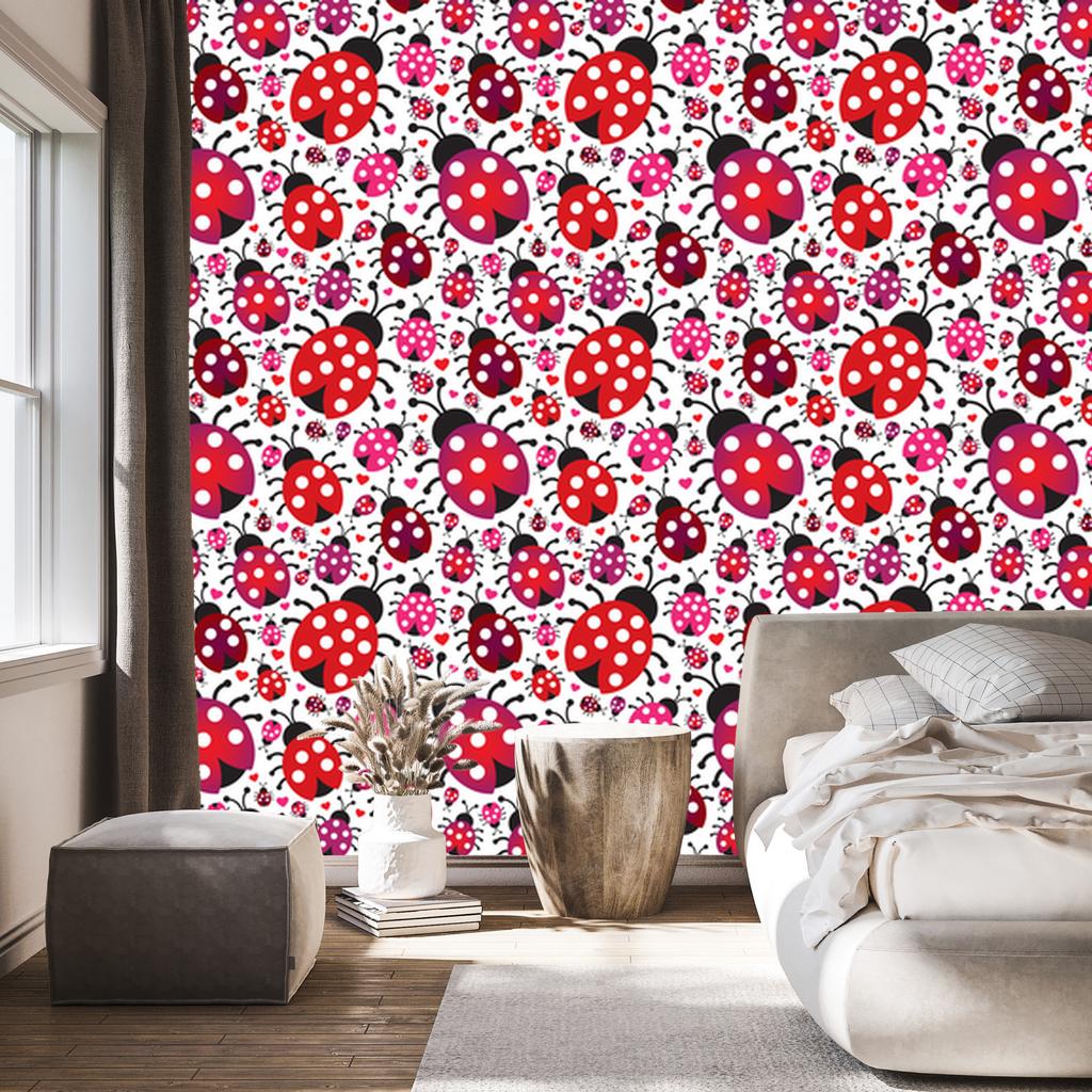 Ladybugs and Hearts Wallpaper for Living Room and Bedroom 50x1000