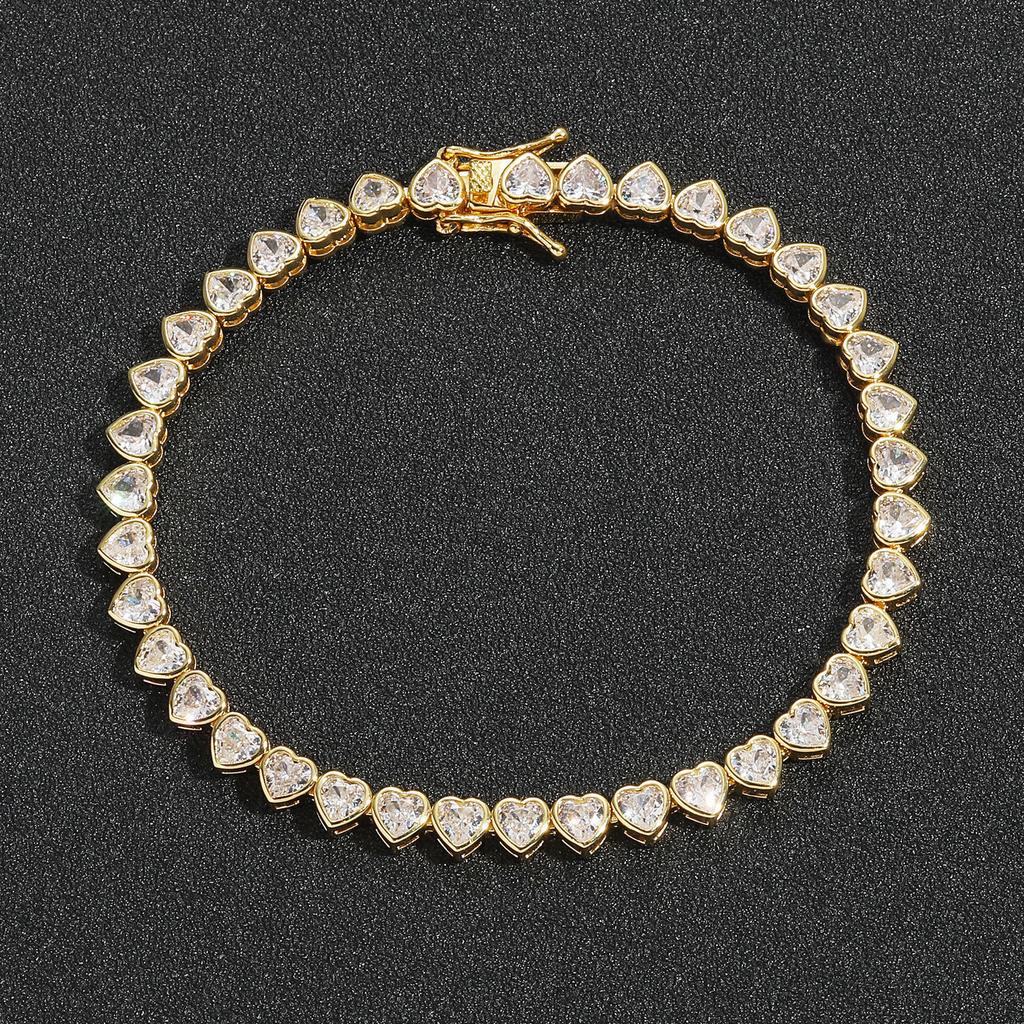 Heart Shape 5A CZ Tennis Bracelet 4mm Brass Single Row Chain Clean Setting ODM Ready for Streetwear Jewelry Stores