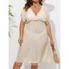 Plus Size Women's Beach Dress Holiday Bikini Cover-up Tassel Splicing Deep V Waist Dresses