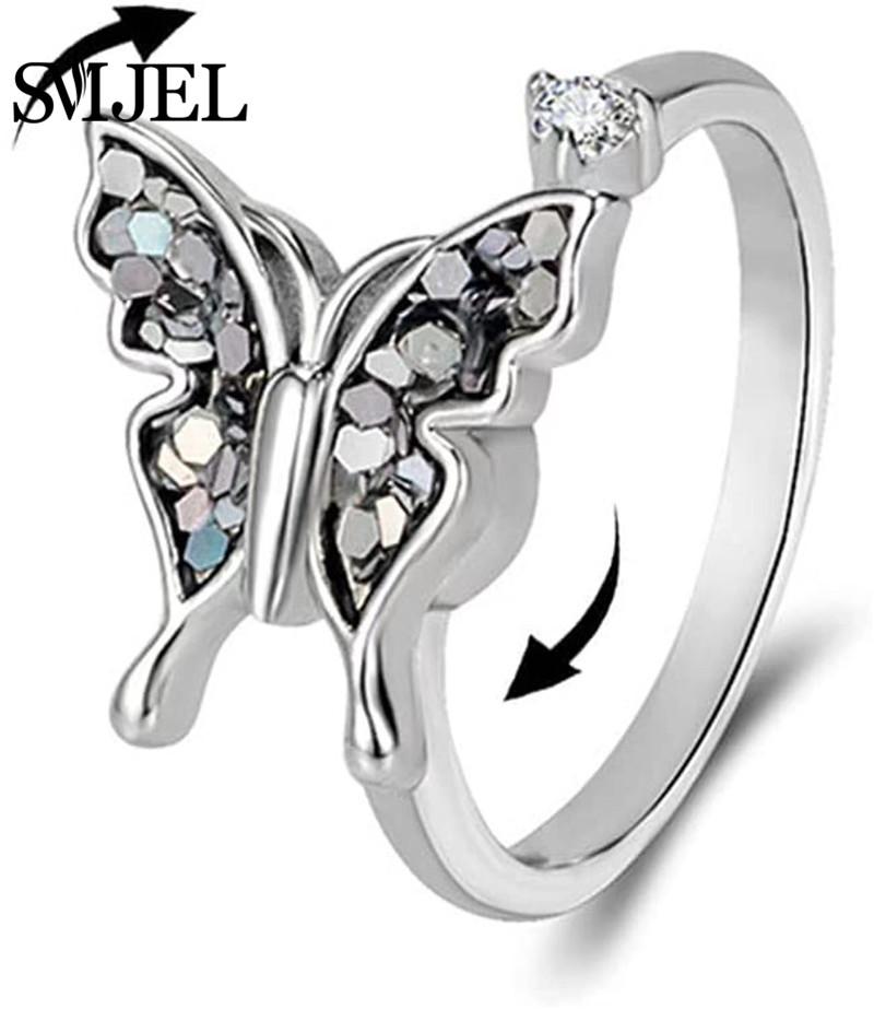 Trendy Anti Anxiety Relaxing Rotating Rings Women Fashion Jewelry Metal Sun Star Moon Spinner Charms Finger Accessories