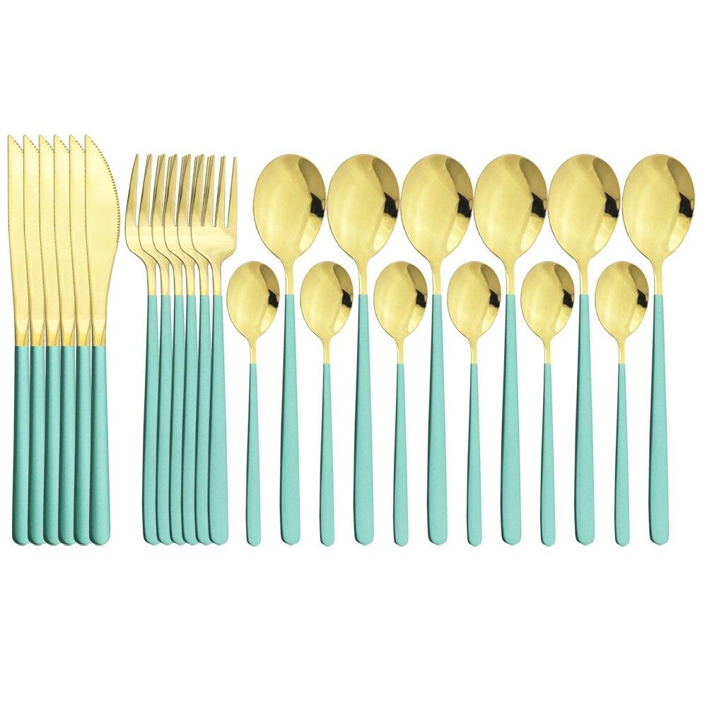 Pink Gold Cutlery Set 18/10 Stainless Steel Dinnerware Set 24Pcs/Set Knives Fork Spoon Dinner Flatware Set Kitchen Tableware Set