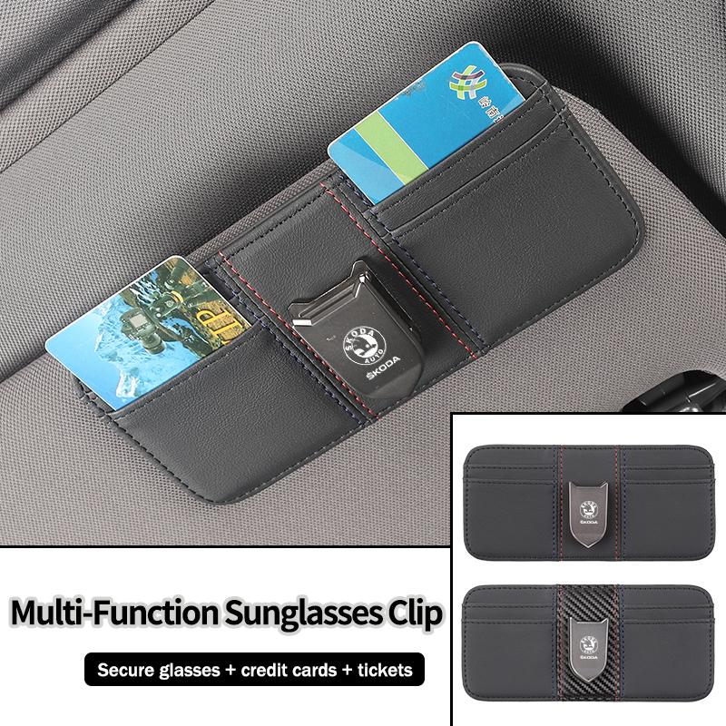 Car Visor Organizer Glasses Bag Sunglass Holder Card Clip Interior For Skoda Octavia Rapid Kodiaq Superb Derivative Karoq BS2