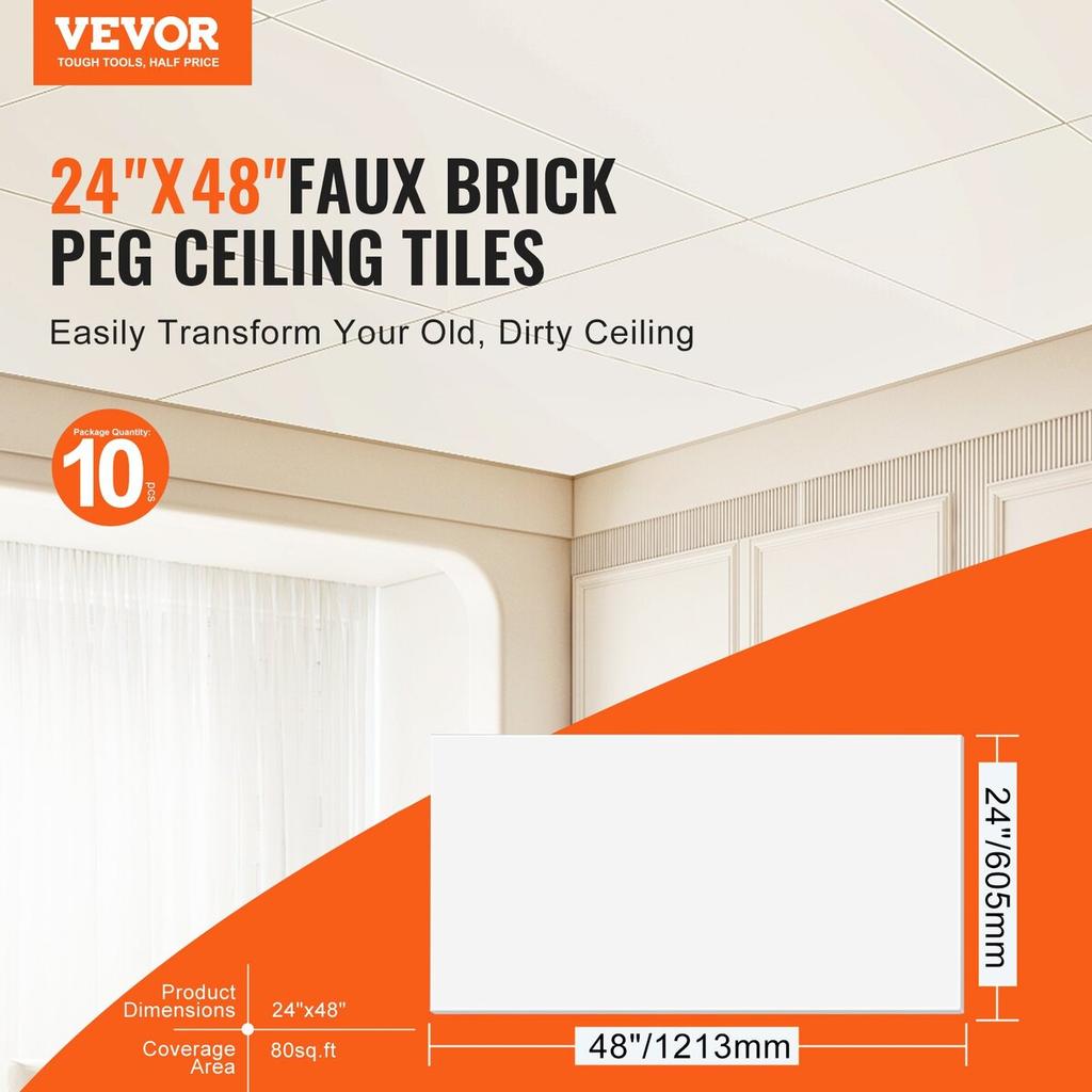 Ceiling Tiles 10-Pack 24 X 24 In PVC Foam Fire-Rated Smooth White