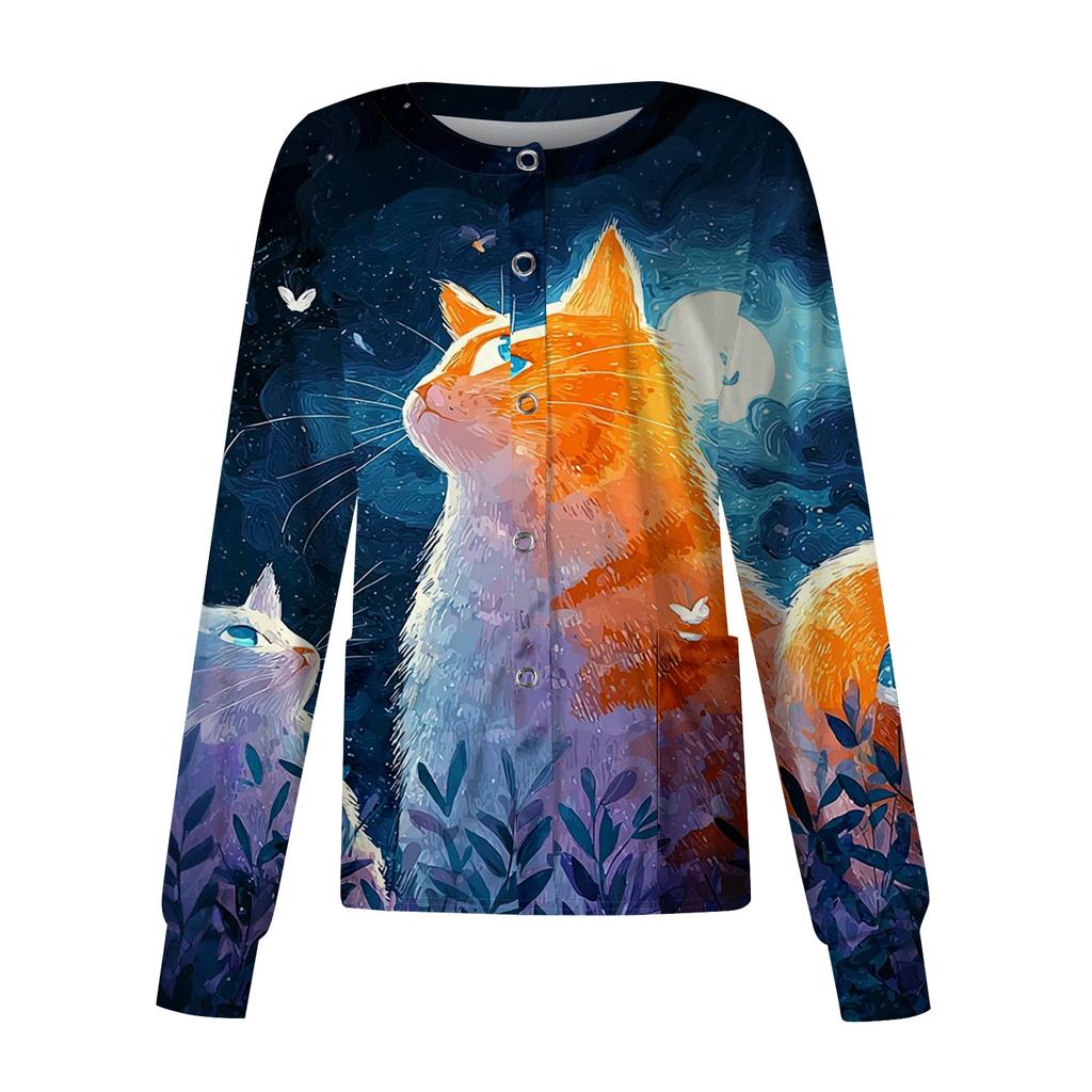 Women's Casual Long-sleeved Single-breasted Animal-printed Protective Suit Cardigan