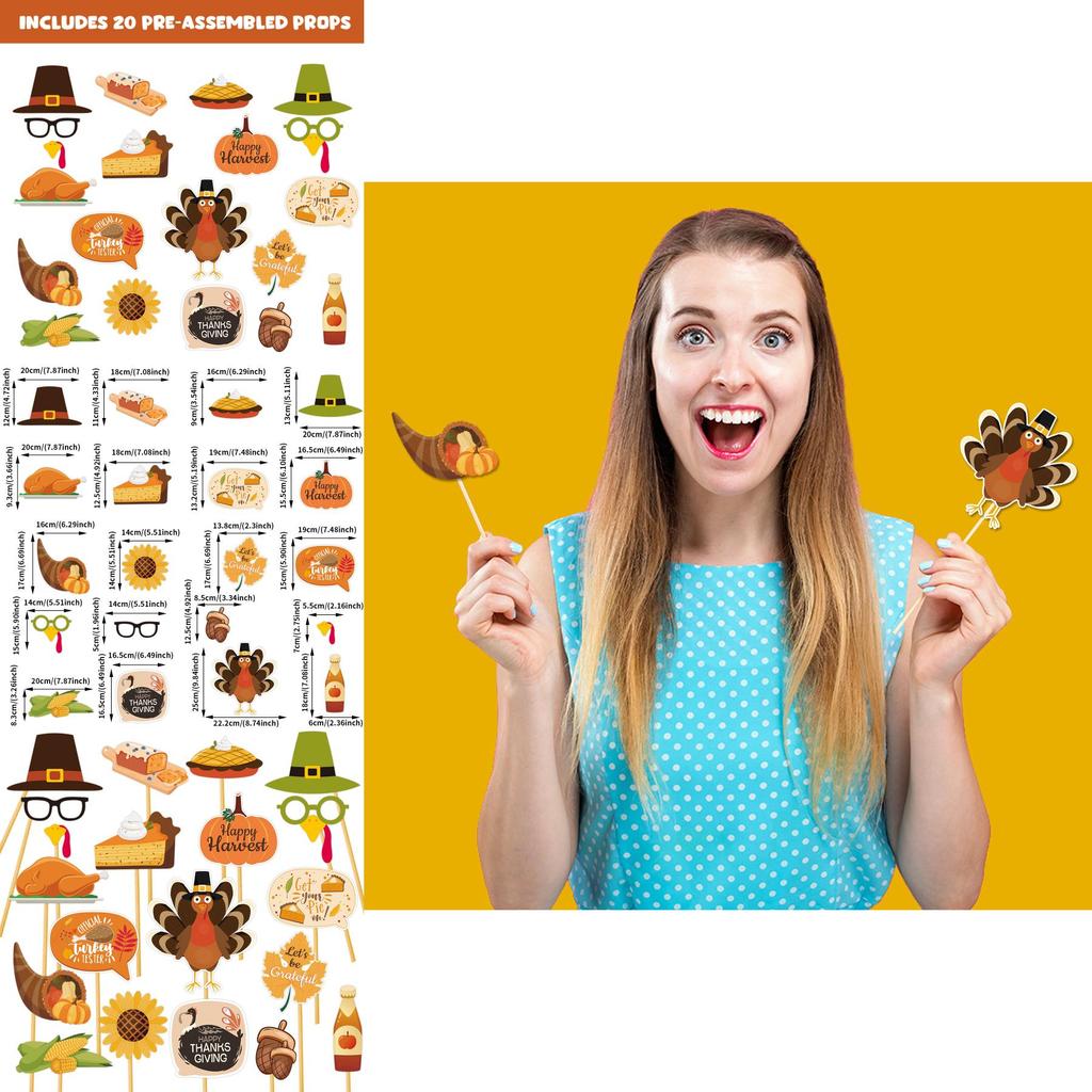 Thanksgiving Day Party Photo Props With Turkey Design For Festive Home Celebration Set