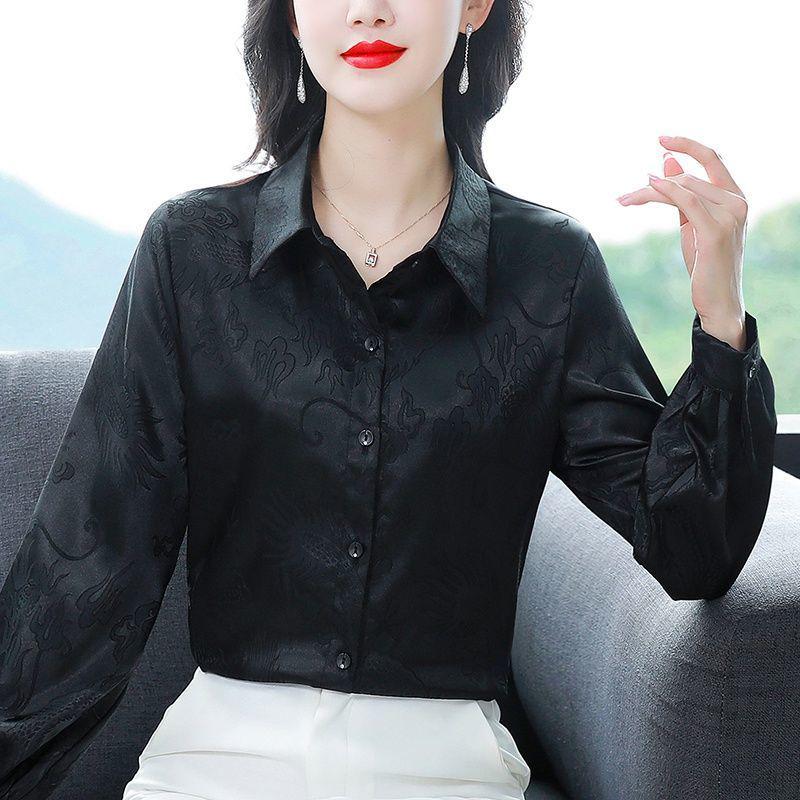 2025 New Style Women's Satin Jacquard Shirt: Fashionable, Versatile Slim Fit Top for Spring & Autumn