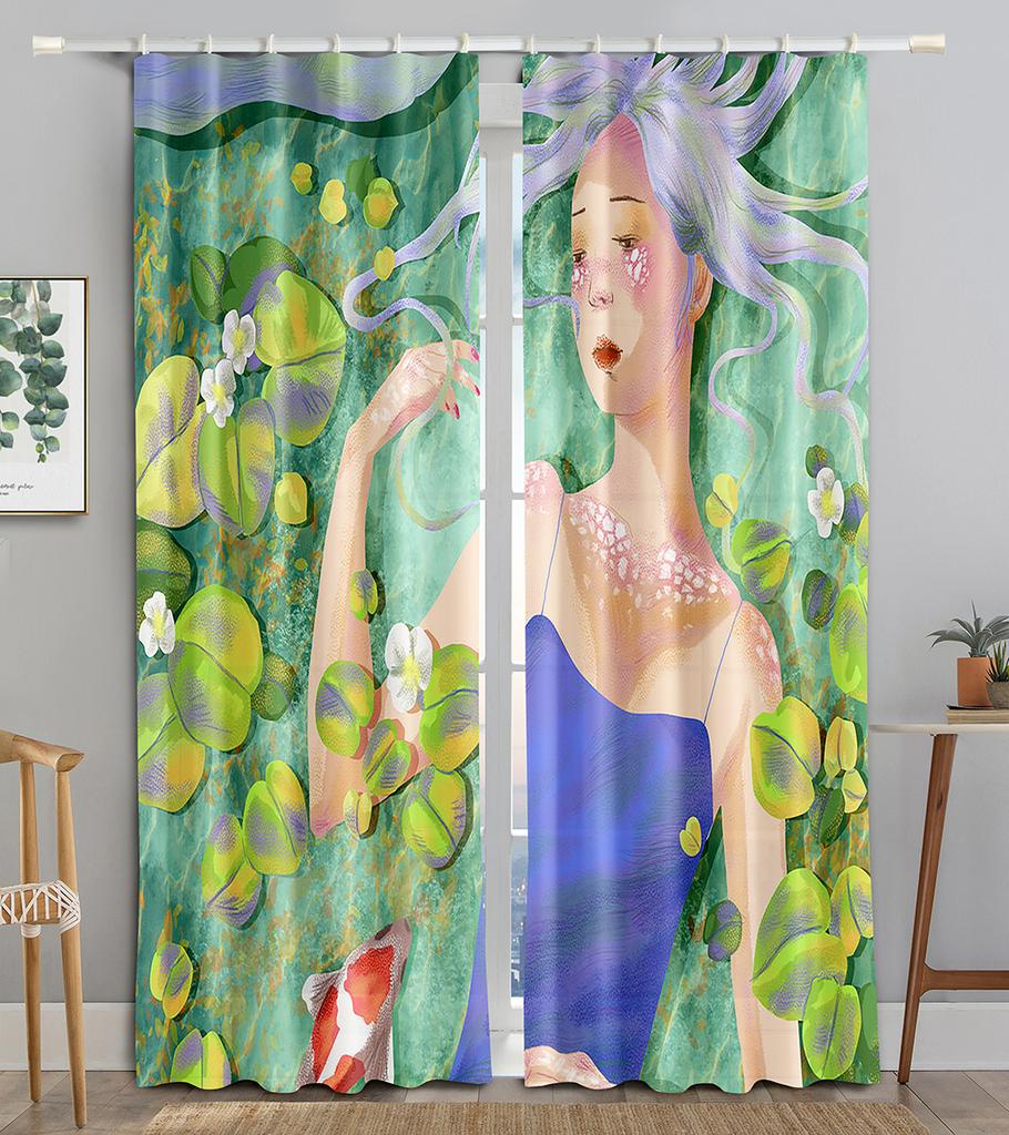 Flower Maiden Butterfly Shiny Girl Blackout Window Curtain for Living Room Bedroom Bathroom Kicthen Door Cupboard Decor Hooks