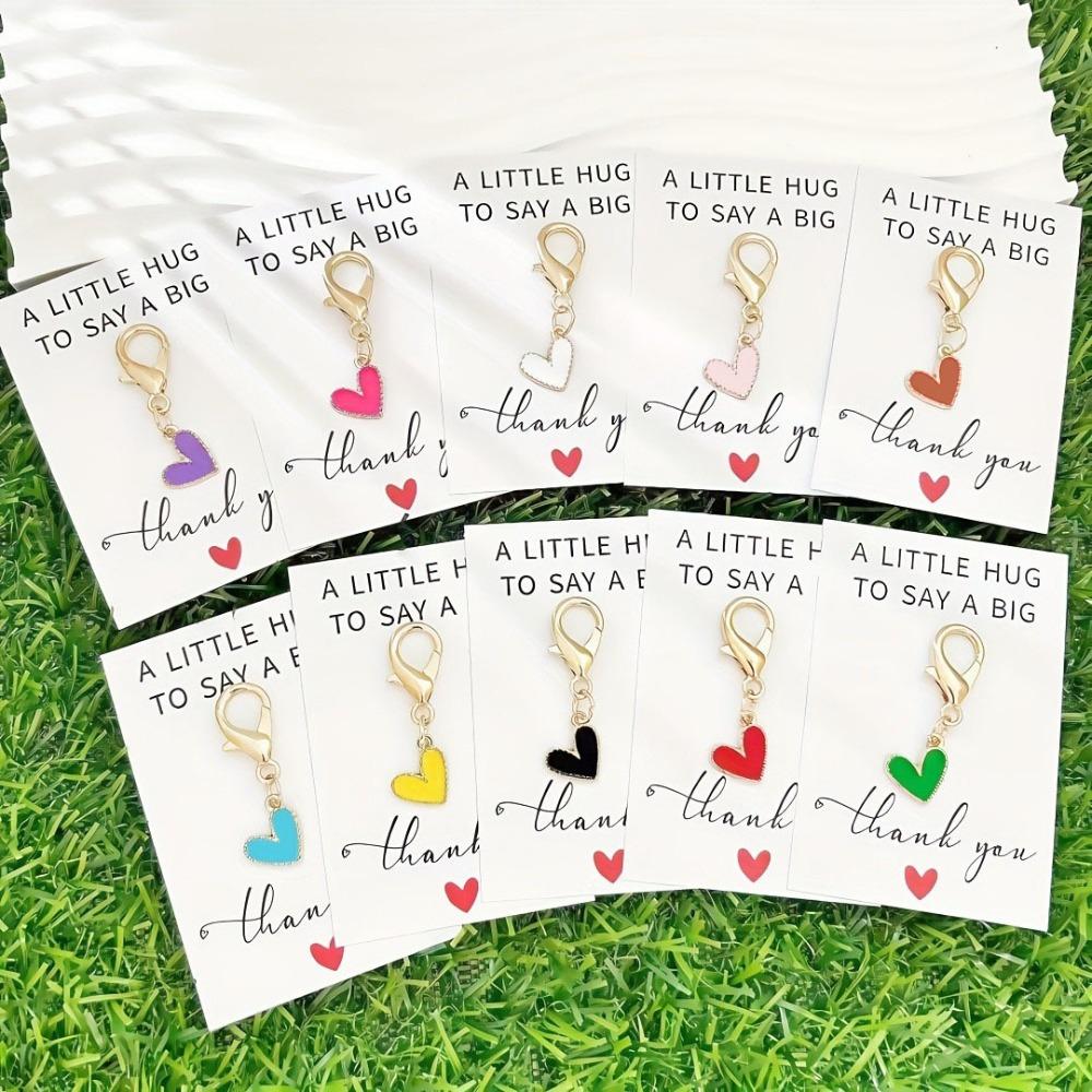 20pcs Keychains and 20pcs Cards Heart Keychain Golden Alloy & Zinc Lobster Clasp Key Ring with Thank You Card Elegant Heart Pendant Key Tag